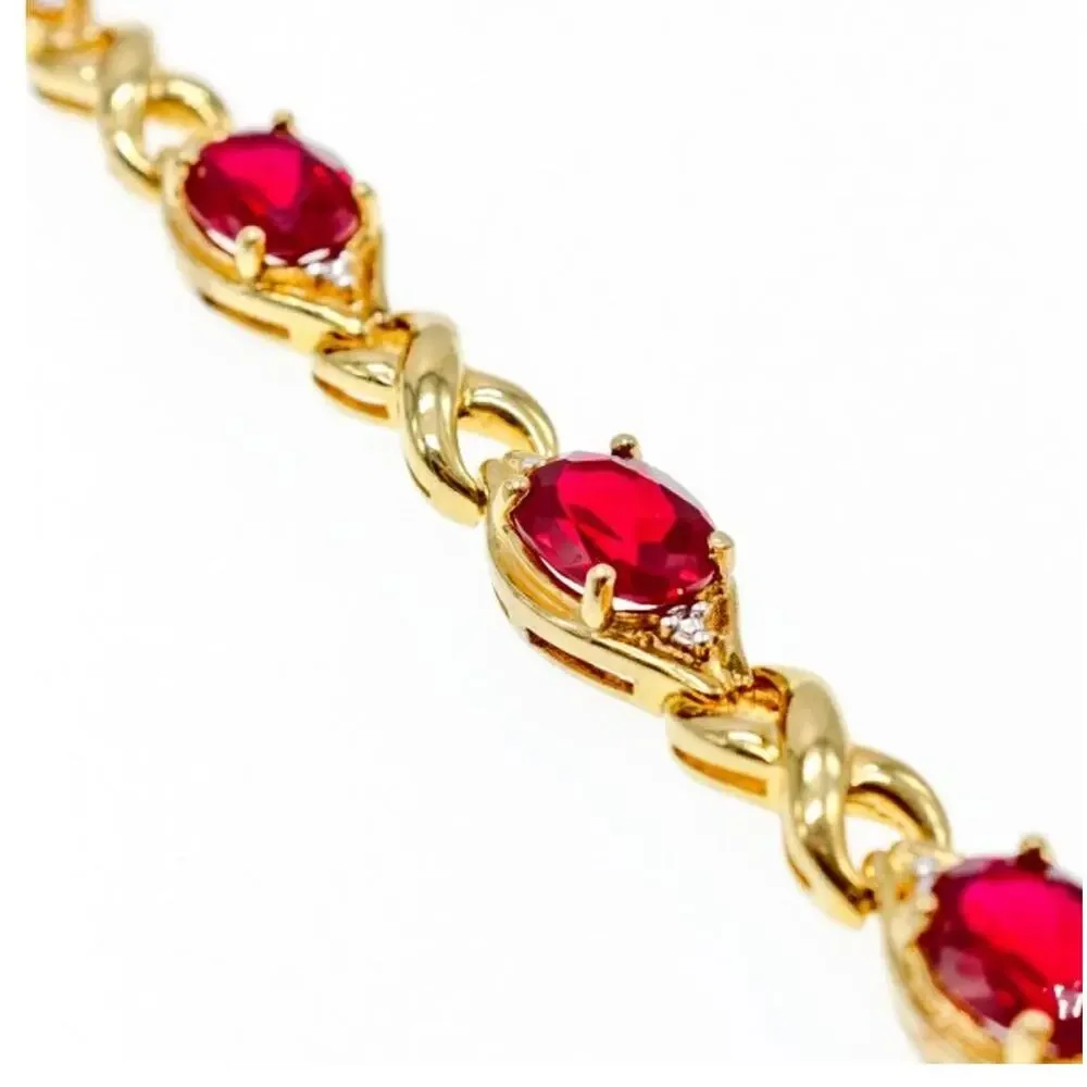 925 Sterling Silver Gold Plated Ruby Bracelet